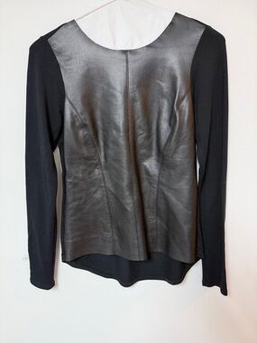 Michael Stars Black real Leather-Front Long Sleeve Top
